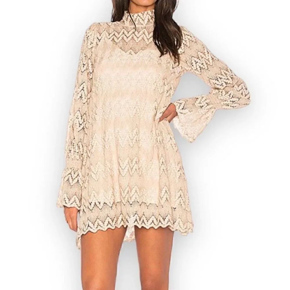 Free People Simone Long Sleeve Lace Dress No Slip